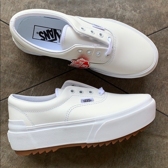 •VANS ERA STACKED LEATHER TRUE WHITE PLATFORMS - Picture 15 of 16